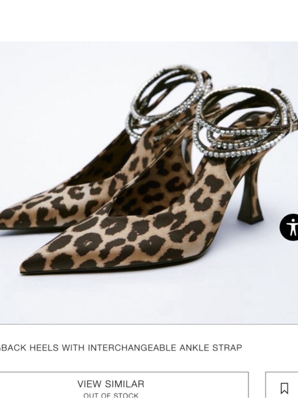 Zara Leopard Print Pointed-Toe Heels with Crystal Ankle Straps